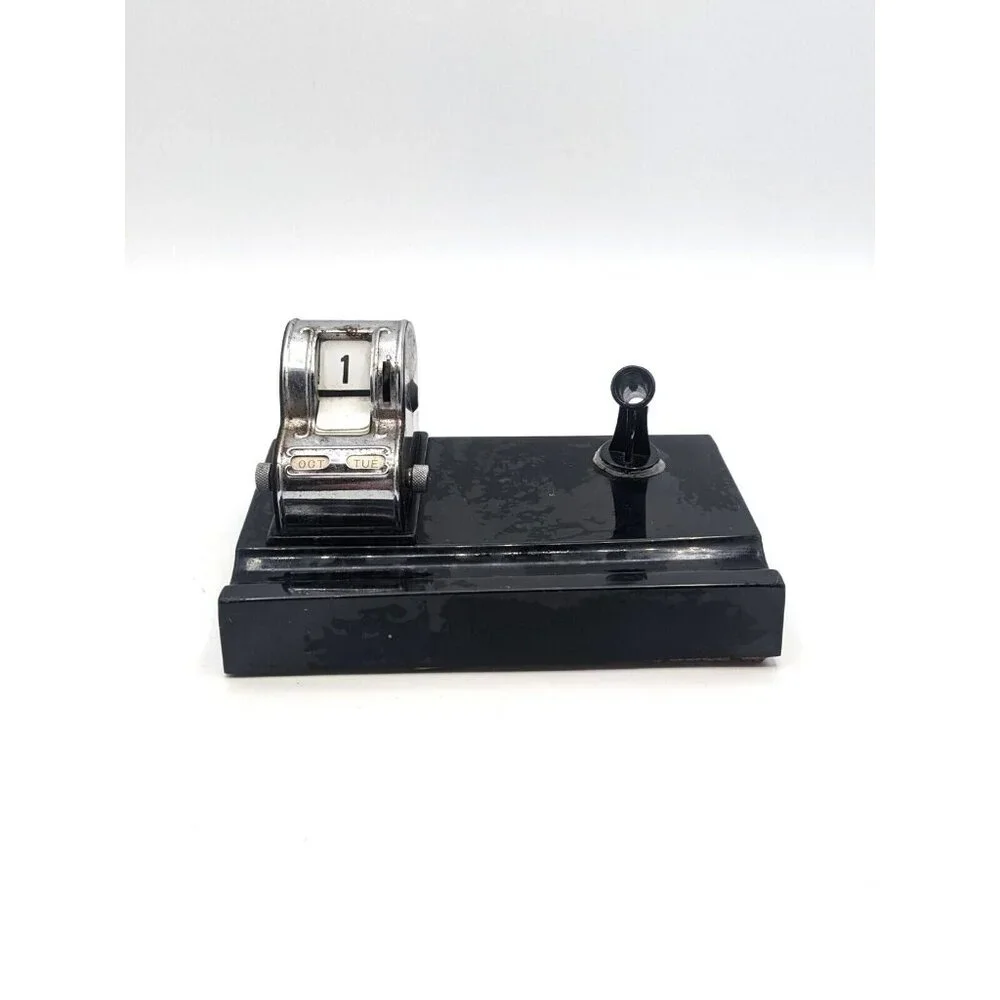 Vintage Perpetual Calendar Pen Holder Office Desk Top Black 6